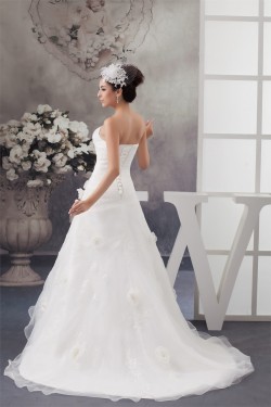 Satin Sleeveless Sweetheart A-Line Lace Wedding Dresses 2030875