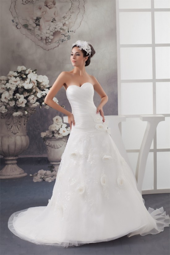 Satin Sleeveless Sweetheart A-Line Lace Wedding Dresses 2030875 Satin Sleeveless Sweetheart A-Line Lace Wedding Dresses 2030875