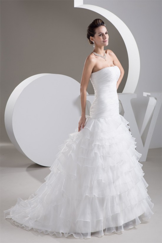 Satin Soft Strapless A-Line Sleeveless Wedding Dresses 2030877