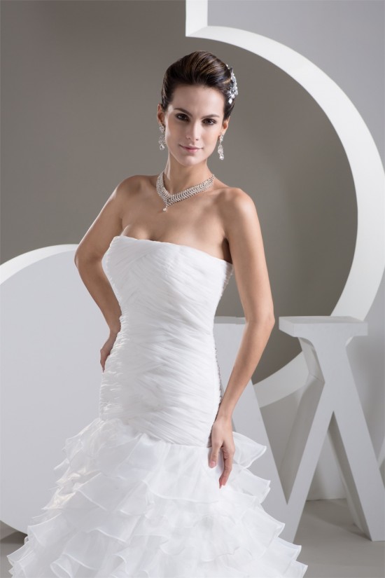 Satin Soft Strapless A-Line Sleeveless Wedding Dresses 2030877