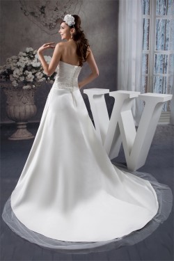 A-Line Sleeveless Satin Strapless Lace Wedding Dresses 2030879