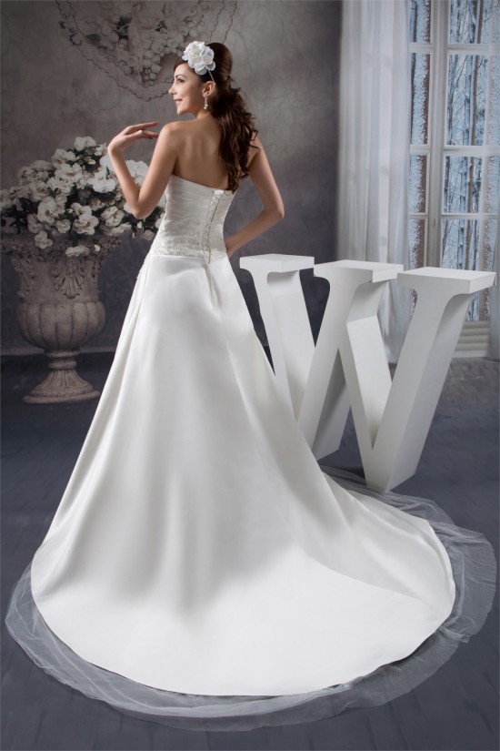 A-Line Sleeveless Satin Strapless Lace Wedding Dresses 2030879 A-Line Sleeveless Satin Strapless Lace Wedding Dresses 2030879