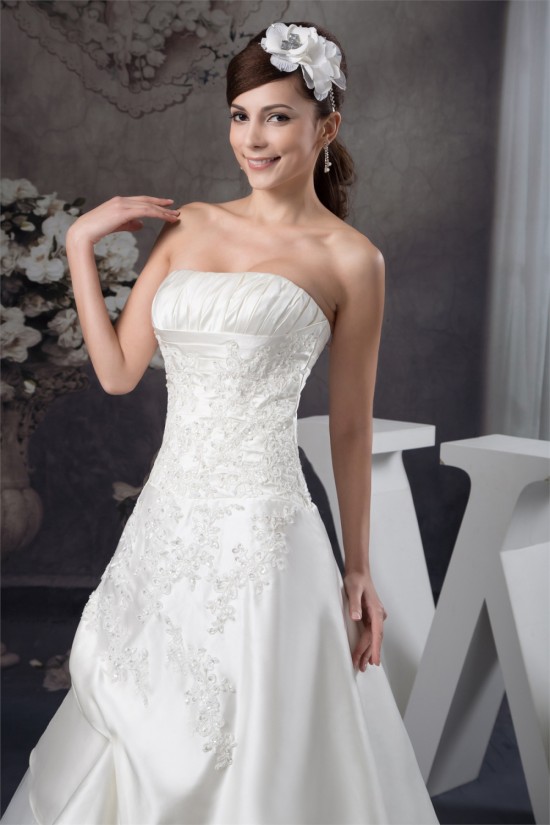 A-Line Sleeveless Satin Strapless Lace Wedding Dresses 2030879 A-Line Sleeveless Satin Strapless Lace Wedding Dresses 2030879