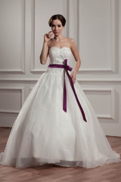 A-Line Sleeveless Satin Taffeta Sweetheart Lace Wedding Dresses 2030881