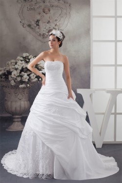A-Line Soft Satin Taffeta Sleeveless Beaded Lace Wedding Dresses 2030882
