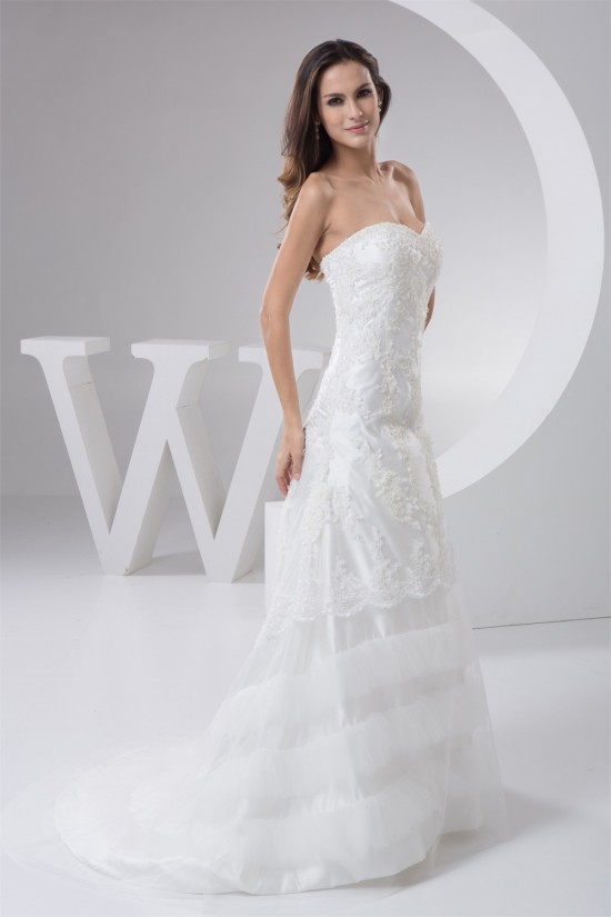 Satin Taffeta Fine Netting Sweetheart A-Line Lace Wedding Dresses 2030885