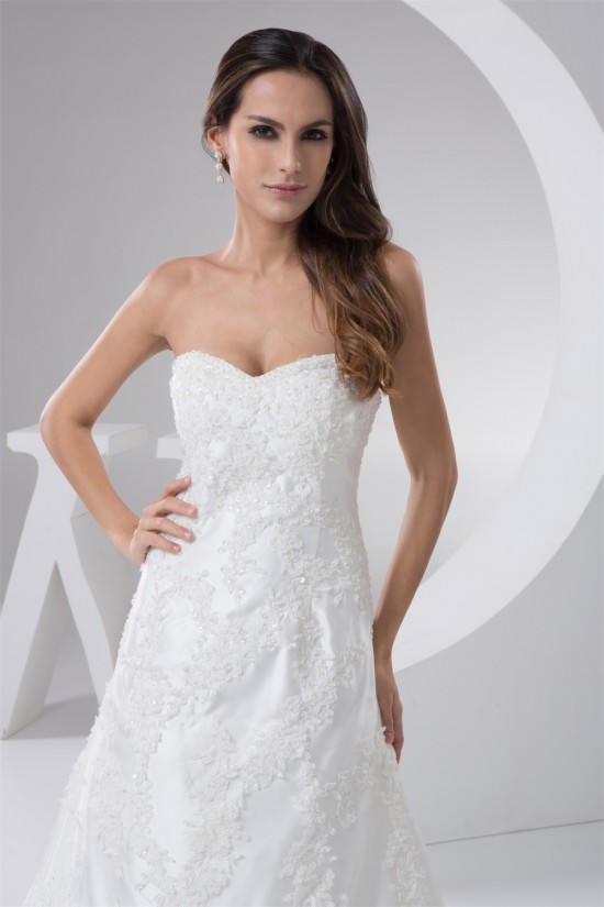Satin Taffeta Fine Netting Sweetheart A-Line Lace Wedding Dresses 2030885