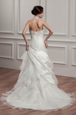 Satin Taffeta Halter A-Line Sleeveless Beaded Lace Wedding Dresses 2030886