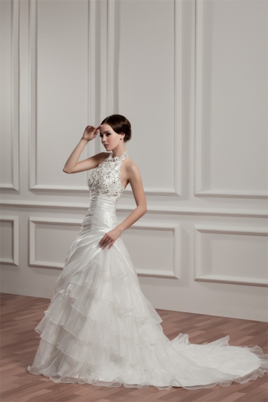 Satin Taffeta Halter A-Line Sleeveless Beaded Lace Wedding Dresses 2030886 Satin Taffeta Halter A-Line Sleeveless Beaded Lace Wedding Dresses 2030886