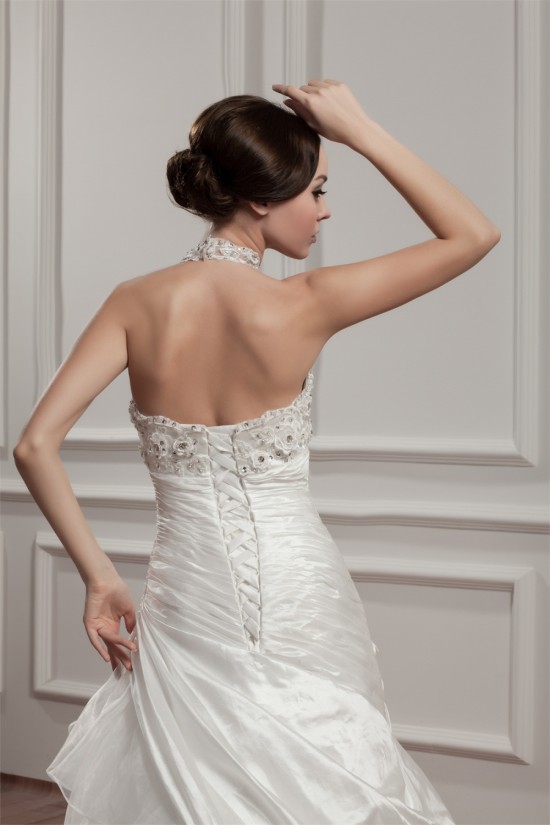 Satin Taffeta Halter A-Line Sleeveless Beaded Lace Wedding Dresses 2030886 Satin Taffeta Halter A-Line Sleeveless Beaded Lace Wedding Dresses 2030886