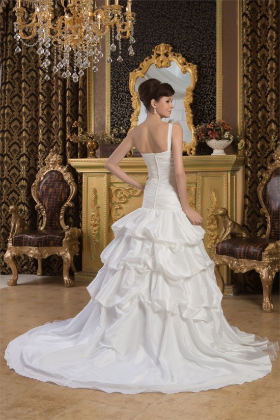 Satin Taffeta Sleeveless A-Line One-Shoulder Sweet Wedding Dresses 2030888 Satin Taffeta Sleeveless A-Line One-Shoulder Sweet Wedding Dresses 2030888