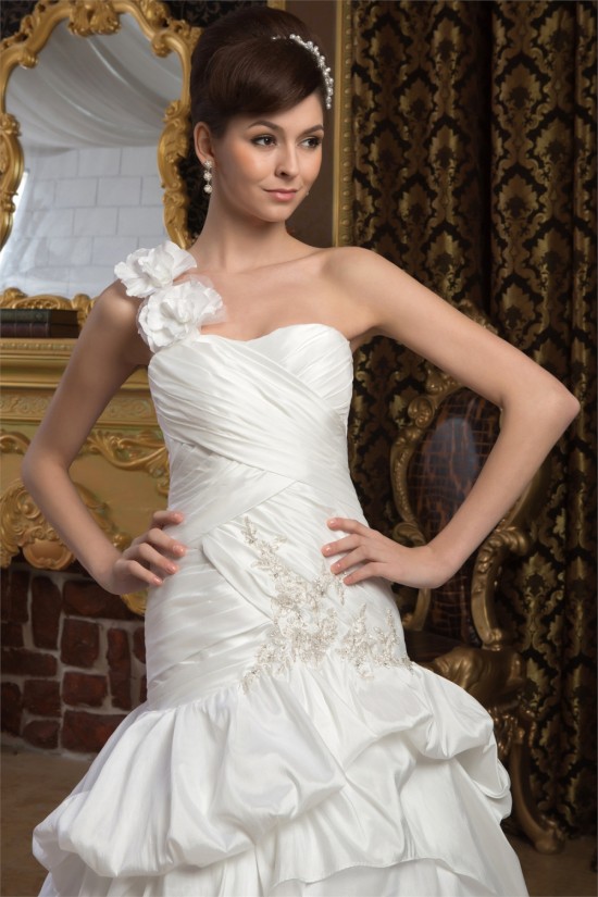 Satin Taffeta Sleeveless A-Line One-Shoulder Sweet Wedding Dresses 2030888 Satin Taffeta Sleeveless A-Line One-Shoulder Sweet Wedding Dresses 2030888