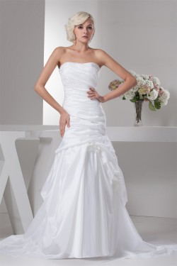 Satin Taffeta Sleeveless A-Line Soft Wedding Dresses 2030889