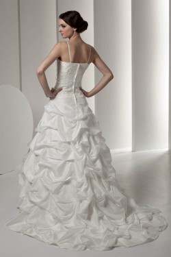 Satin Taffeta Sleeveless Spaghetti Straps Lace Wedding Dresses 2030890