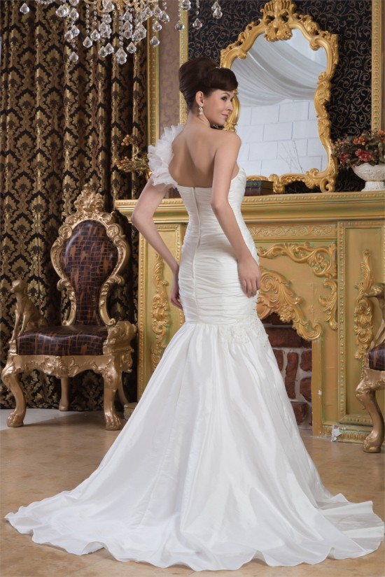 Mermaid/Trumpet Satin Taffeta One-Shoulder Sweetheart Wedding Dresses 2030893 Mermaid/Trumpet Satin Taffeta One-Shoulder Sweetheart Wedding Dresses 2030893
