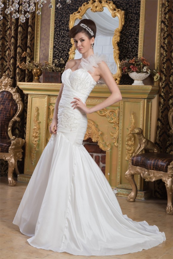 Mermaid/Trumpet Satin Taffeta One-Shoulder Sweetheart Wedding Dresses 2030893 Mermaid/Trumpet Satin Taffeta One-Shoulder Sweetheart Wedding Dresses 2030893