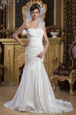 Mermaid/Trumpet Satin Taffeta One-Shoulder Sweetheart Wedding Dresses 2030893