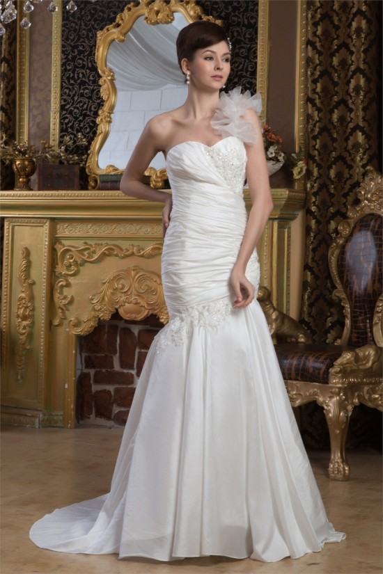 Mermaid/Trumpet Satin Taffeta One-Shoulder Sweetheart Wedding Dresses 2030893 Mermaid/Trumpet Satin Taffeta One-Shoulder Sweetheart Wedding Dresses 2030893