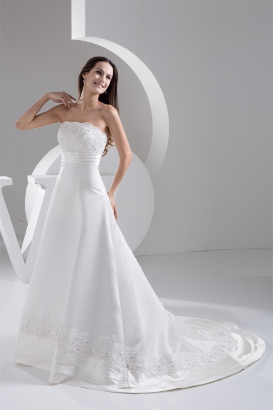 A-Line Strapless Beaded Lace Wedding Dresses 2030894