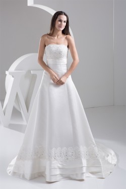 A-Line Strapless Beaded Lace Wedding Dresses 2030894