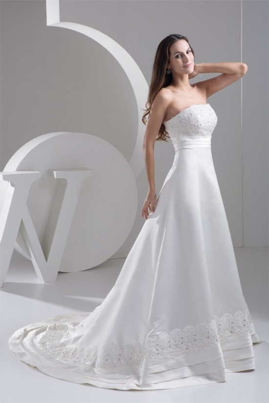 A-Line Strapless Beaded Lace Wedding Dresses 2030894