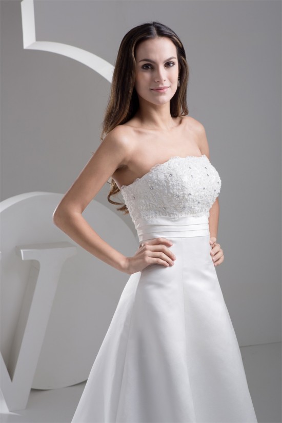 A-Line Strapless Beaded Lace Wedding Dresses 2030894