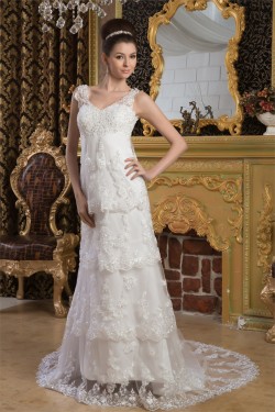 Sheath/Column Satin Fine Netting Sleeveless Beaded Lace Wedding Dresses 2030898