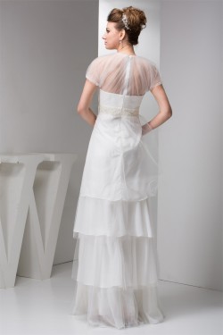 Sheath/Column Satin Fine Netting Sleeveless Beaded Floor-Length Wedding Dresses 2030899