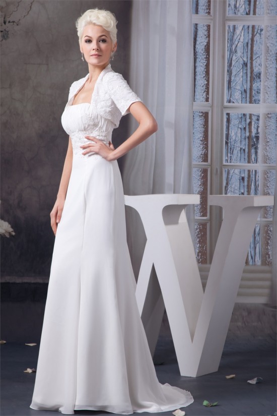 Sheath/Column Sleeveless Strapless Chiffon Wedding Dresses with A Short Sleeve Jacket 2030901 Sheath/Column Sleeveless Strapless Chiffon Wedding Dresses with A Short Sleeve Jacket 2030901