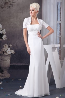 Sheath/Column Sleeveless Strapless Chiffon Wedding Dresses with A Short Sleeve Jacket 2030901
