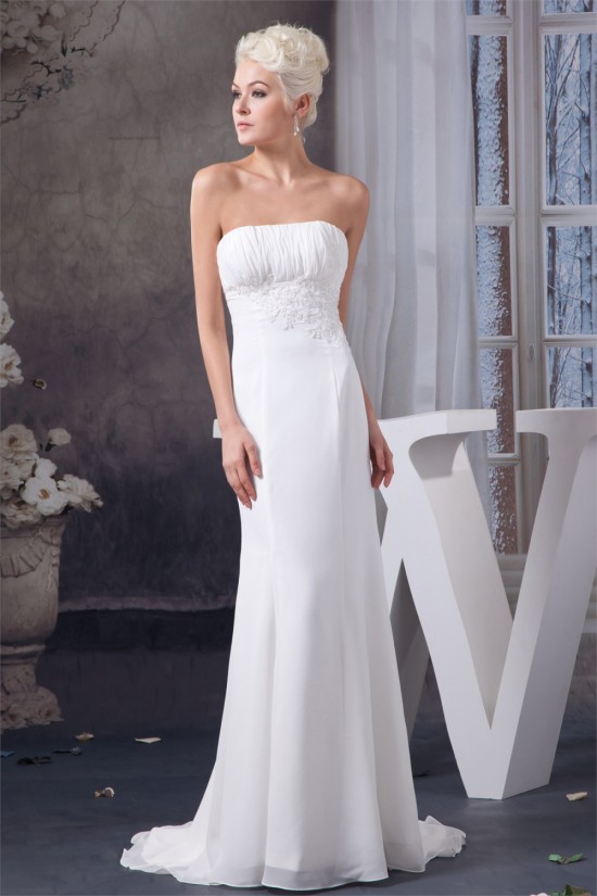 Sheath/Column Sleeveless Strapless Chiffon Wedding Dresses with A Short Sleeve Jacket 2030901 Sheath/Column Sleeveless Strapless Chiffon Wedding Dresses with A Short Sleeve Jacket 2030901