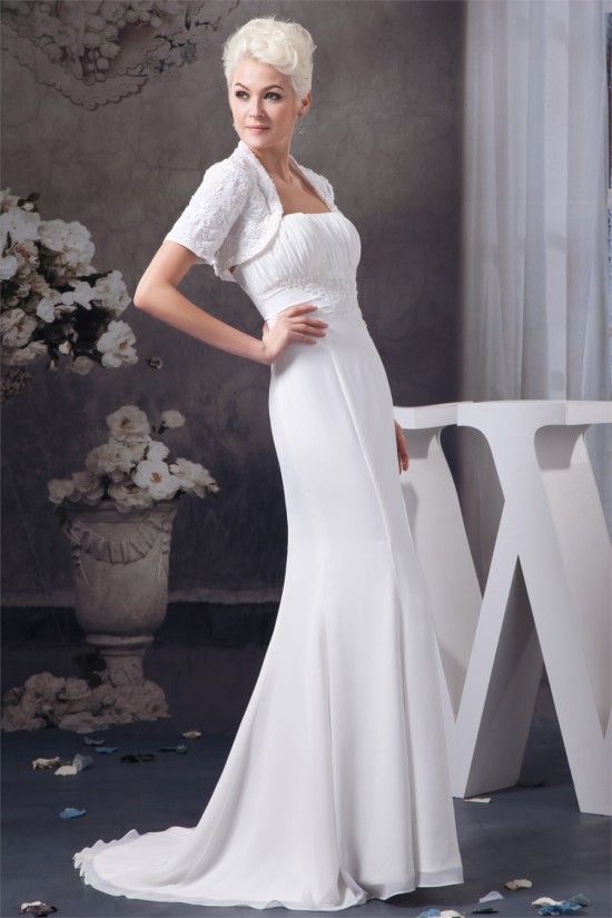 Sheath/Column Sleeveless Strapless Chiffon Wedding Dresses with A Short Sleeve Jacket 2030901 Sheath/Column Sleeveless Strapless Chiffon Wedding Dresses with A Short Sleeve Jacket 2030901