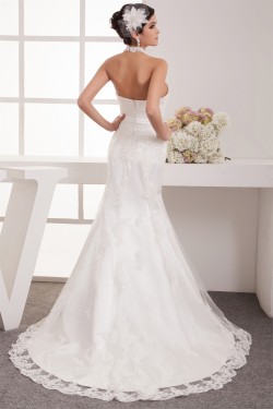 Sheer Mermaid/Trumpet Satin Lace Sleeveless New Arrival Wedding Dresses 2030902