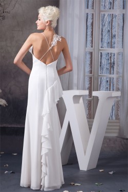 Sheath/Column Spaghetti Strap Chiffon Floor-Length Wedding Dresses 2030905