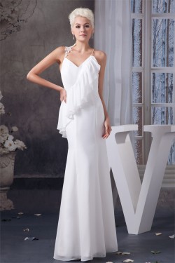 Sheath/Column Spaghetti Strap Chiffon Floor-Length Wedding Dresses 2030905