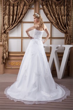 A-Line Satin Organza Strapless Beaded Lace Wedding Dresses 2030907