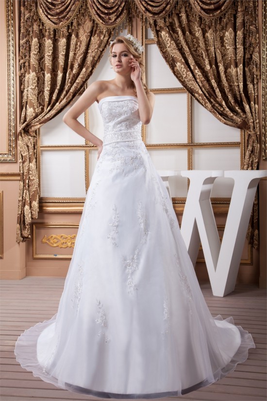 A-Line Satin Organza Strapless Beaded Lace Wedding Dresses 2030907 A-Line Satin Organza Strapless Beaded Lace Wedding Dresses 2030907