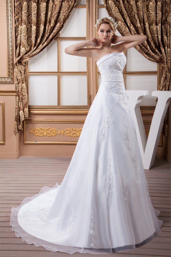 A-Line Satin Organza Strapless Beaded Lace Wedding Dresses 2030907 A-Line Satin Organza Strapless Beaded Lace Wedding Dresses 2030907