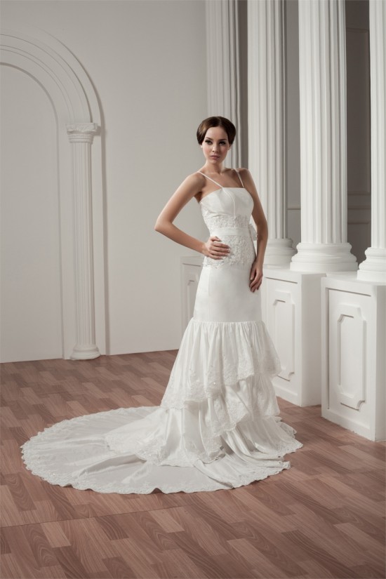 A-Line Satin Taffeta Lace Spaghetti Straps Sweet Wedding Dresses 2030908 A-Line Satin Taffeta Lace Spaghetti Straps Sweet Wedding Dresses 2030908