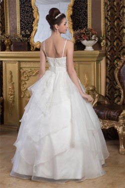 A-Line Spaghetti Straps Beaded Lace Floor-Length Wedding Dresses 2030909