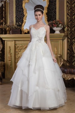 A-Line Spaghetti Straps Beaded Lace Floor-Length Wedding Dresses 2030909