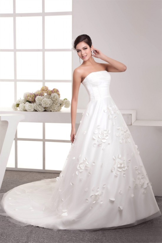 A-Line Strapless Satin Netting Wedding Dresses 2030910 A-Line Strapless Satin Netting Wedding Dresses 2030910