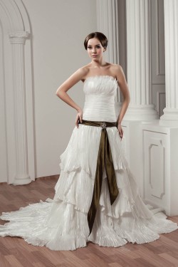 Sleeveless A-Line Strapless Satin Taffeta Best Wedding Dresses 2030911