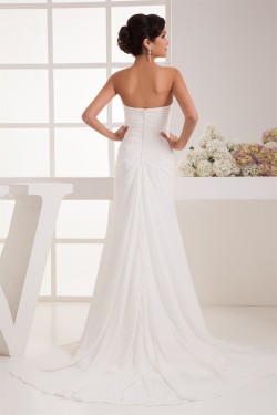 Sheath/Column Sweetheart Chiffon Sweep Train Wedding Dresses 2030913