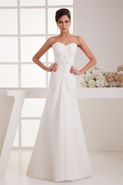Sheath/Column Sweetheart Chiffon Sweep Train Wedding Dresses 2030913