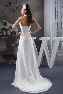 Sheath/Column Halter Chiffon Brush Sweep Train Beaded Wedding Dresses 2030920