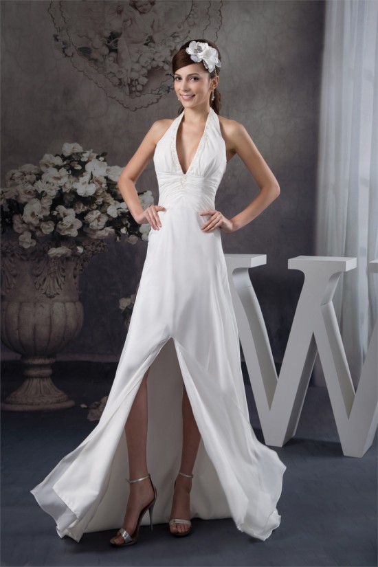 Sheath/Column Halter Chiffon Brush Sweep Train Beaded Wedding Dresses 2030920 Sheath/Column Halter Chiffon Brush Sweep Train Beaded Wedding Dresses 2030920