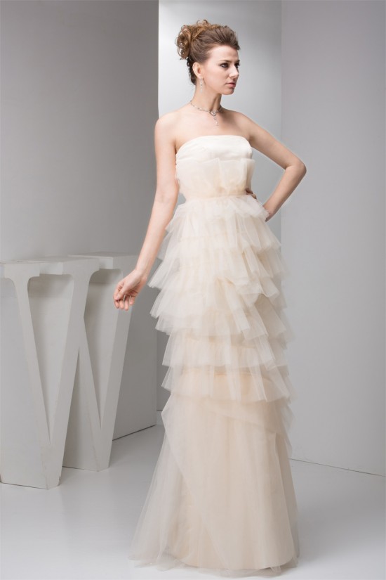 Sheath/Column Strapless Floor-Length Tiered Beautiful Wedding Dresses 2030922