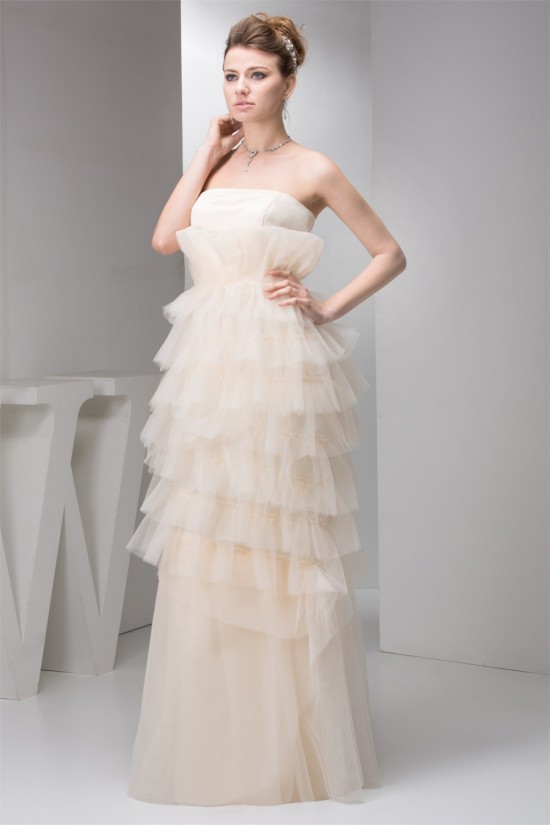 Sheath/Column Strapless Floor-Length Tiered Beautiful Wedding Dresses 2030922