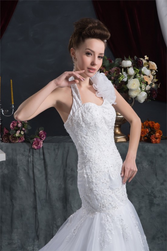 Sleeveless Halter Mermaid/Trumpet Satin Organza Lace Wedding Dresses 2030923 Sleeveless Halter Mermaid/Trumpet Satin Organza Lace Wedding Dresses 2030923